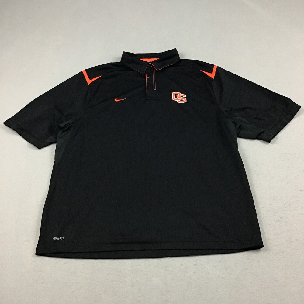 Oregon State Beavers Shirt Men Large Black Nike Collared Short Sleeve NCAA L